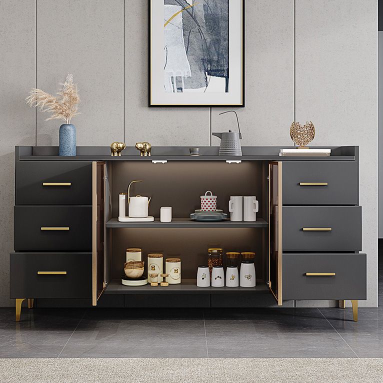 Glam Credenza Adjustable Shelving Wood Side Board with Cabinets and Drawers Clearhalo 'buffet_sideboard' 'Buffets & Sideboards' 'furn' 'furn_buffet_sideboard' 'Furniture' 'Kitchen & Dining Furniture' 1200x1200_67a7b362-92f7-4611-a61d-8948eb72ea09