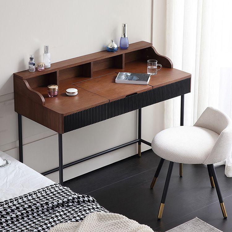 Contemporary Flip Single Wood Vanity with Padded Stool Lighted Mirror Vanity Desk Clearhalo 'Bedroom Furniture' 'furn' 'furn_makeup_vanities' 'Furniture' 'Makeup Vanities' 'makeup_vanities' 1200x1200_67aba41e-abe5-40c5-87ea-bae39d970076