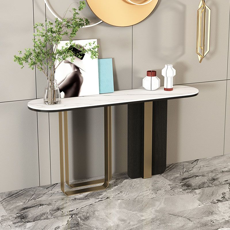 Glam Metal Console Sofa Table Oval Stone Console Accent Table for Hall Clearhalo 'Console Tables' 'console_tables' 'Entry & Mudroom Furniture' 'furn' 'furn_console_tables' 'Furniture' 1200x1200_67ac046c-683f-4e47-b2cb-93b8c8e21ead