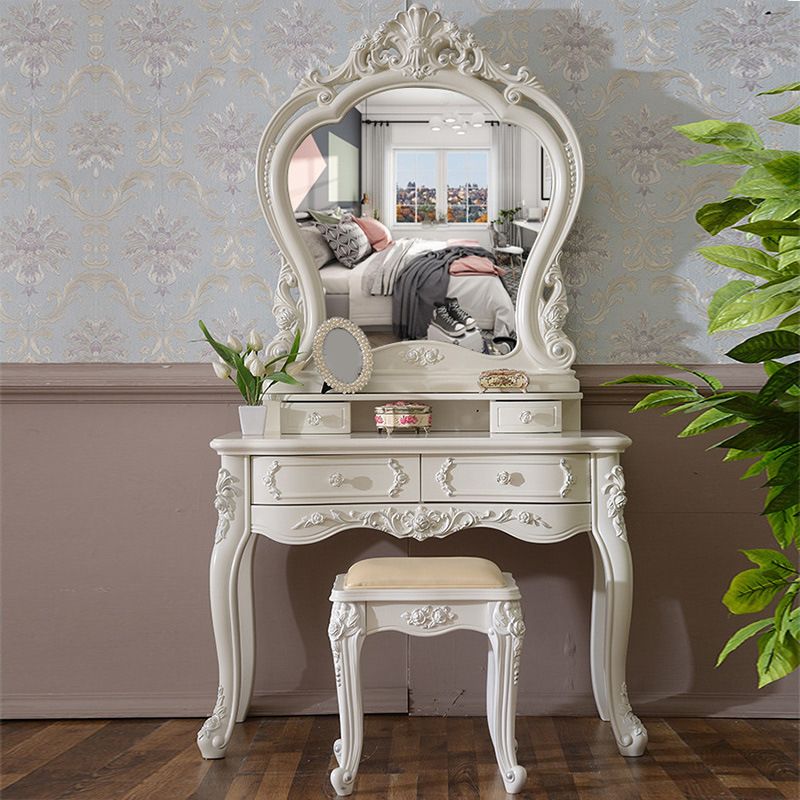 White Vanity Dressing Table Set Victorian Mirrored Wood Vanity Clearhalo 'Bedroom Furniture' 'furn' 'furn_makeup_vanities' 'Furniture' 'Makeup Vanities' 'makeup_vanities' 1200x1200_67ac94de-6314-43c4-865b-12e04f6600d3