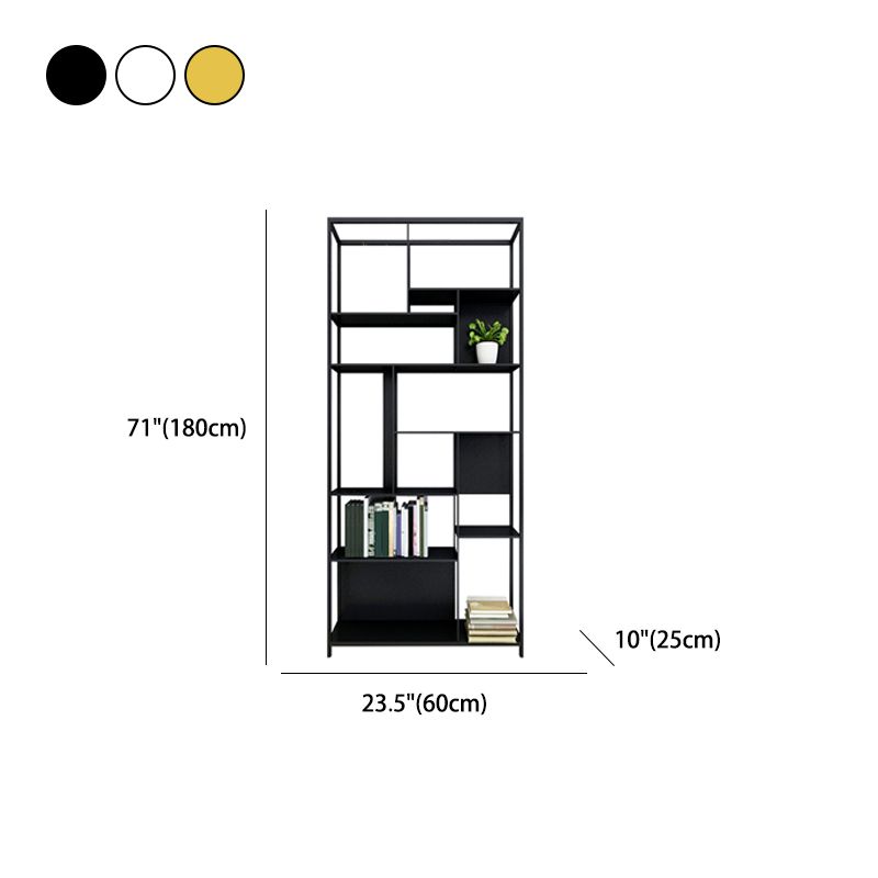 10" W Open Storage Bookcase Black / Gold / White Metal Bookshelf with Shelves