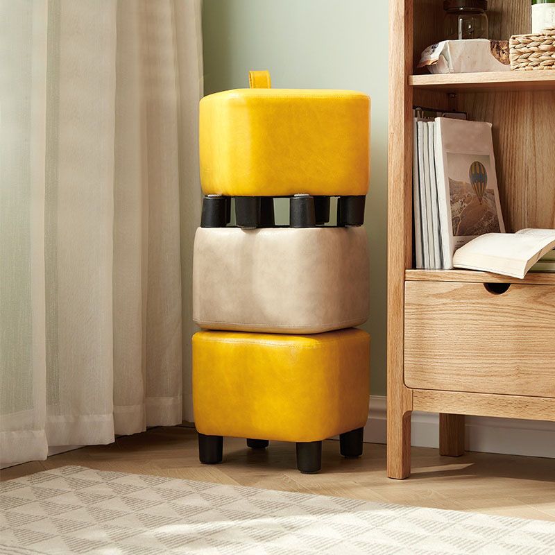 Glam Pouf Ottoman Faux Leather Upholstered Solid Color Square Ottoman with Legs Clearhalo 'furn' 'furn_ottomans_poufs' 'Furniture' 'Living Room Furniture' 'Ottomans & Poufs' 'ottomans_poufs' 1200x1200_67ae137c-cd81-4c55-944f-a44966a95149