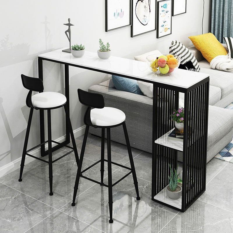 Contemporary Bar Dining Table Double Pedestal Bar Height Table with Shelf Clearhalo 'Bar Furniture' 'Bar Tables' 'bar_tables' 'furn' 'furn_bar_tables' 'Furniture' 'furniture_bar_tables' 'Kitchen & Dining Furniture' 'kitchen&dining_furn' 'kitchen' 1200x1200_67af6d6f-5f08-40ce-abe7-e8beb31df12b