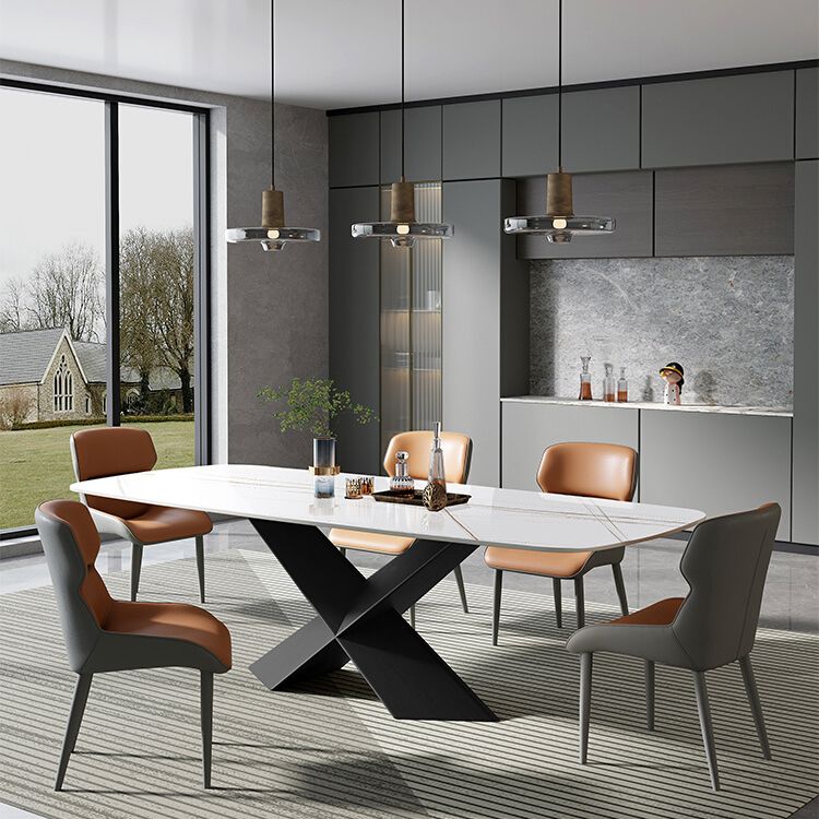 Modern White Dining Table Rectangle Sintered Stone Dining Table with Black Frame Clearhalo ' dining_table' 'Dining Tables & Seating' 'Dining Tables' 'furn' 'furn_dining_table' 'Furniture' 'furniture_dining_table' 'Kitchen & Dining Furniture' 'kitchen&dining_furn' 'kitchen' 'kitchen_dining_table' 1200x1200_67aff4d3-5704-45dd-b1aa-260e6b67ed7a