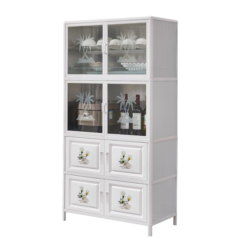Glass Buffet Server Contemporary Style White Metal Frame Kitchen Server Clearhalo 'buffet_sideboard' 'Buffets & Sideboards' 'furn' 'furn_buffet_sideboard' 'Furniture' 'Kitchen & Dining Furniture' 1200x1200_67b08ecc-3a06-4d70-9d0d-6a52b43dc19d