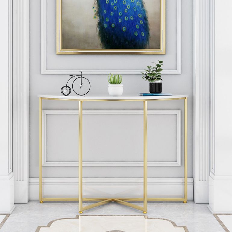 Contemporary Engineered Marble Console Sofa Table Half Moon Iron End Table for Hall Clearhalo 'Console Tables' 'console_tables' 'Entry & Mudroom Furniture' 'furn' 'furn_console_tables' 'Furniture' 1200x1200_67b0ab79-b582-4309-9209-2c503d33be56