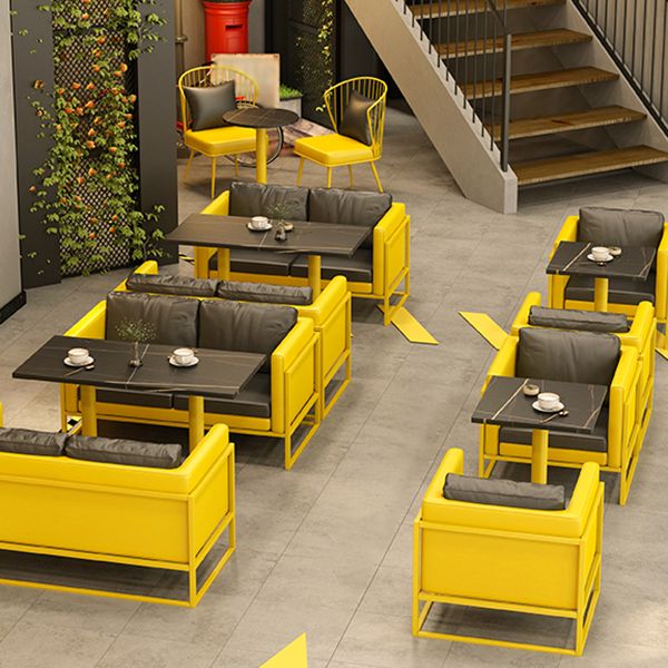 Industrial Sintered Stone Dinner Room Kitchen Table Black Top Table with Yellow Frame Clearhalo ' dining_table' 'Dining Tables & Seating' 'Dining Tables' 'furn' 'furn_dining_table' 'Furniture' 'furniture_dining_table' 'Kitchen & Dining Furniture' 'kitchen&dining_furn' 'kitchen' 'kitchen_dining_table' 1200x1200_67b6a8a2-51cf-48b1-a654-cdbc86191f30