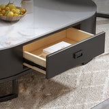 Glam Coffee Table Oval Nesting Nesting Coffee Table with Drawer Slate Cocktail Table
