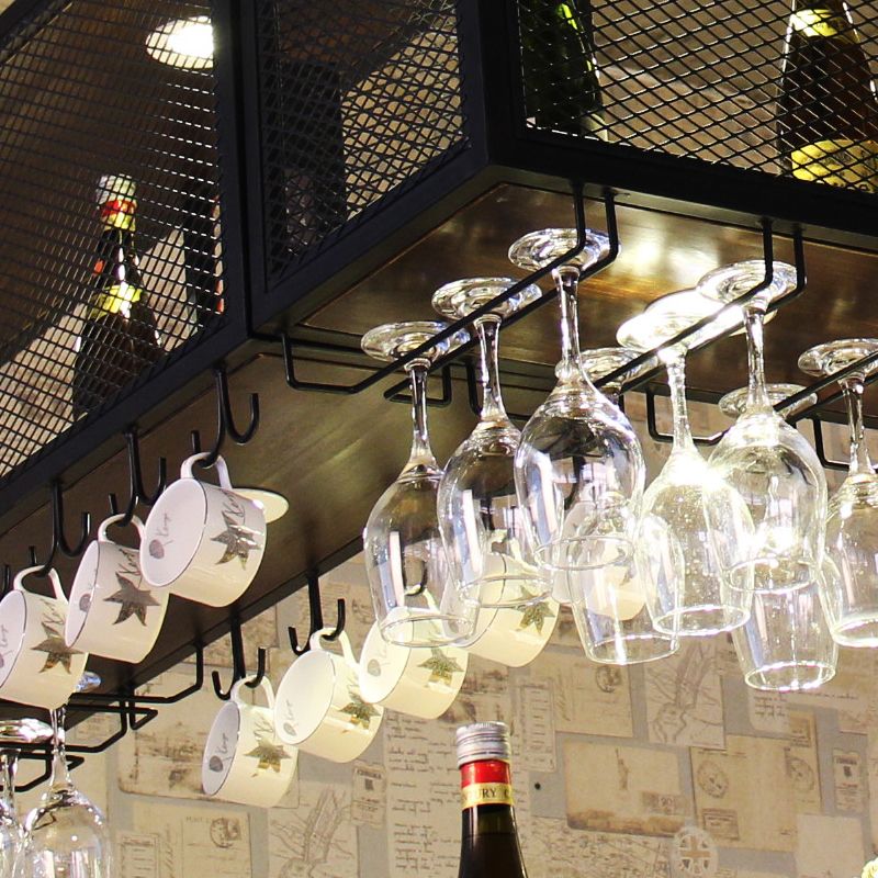 Black Metal Hanging Wine Holder with Glass Holder & Storage Shelf Clearhalo 'furn' 'furn_wine_racks' 'Furniture' 'Kitchen & Dining Furniture' 'Wine Racks' 'wine_racks' 1200x1200_67bbafee-fac5-4101-a151-6ec15976425a