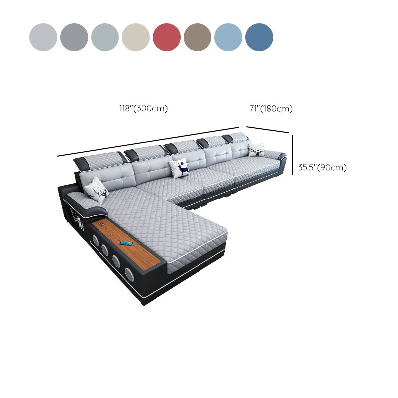 Sofá seccional de cuero de campo sintético francés con brazos de almohada