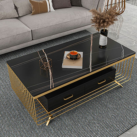 Rectangular Stone 4 Legs Coffee Cocktail Table with 2 Drawers Clearhalo 'Coffee & Accent Tables' 'Coffee Tables' 'coffee_tables' 'furn' 'furn_coffee_tables' 'Furniture' 'Living Room Furniture' 1200x1200_67bcc1e6-4aab-499e-9849-222024486b41