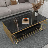 Rectangular Stone 4 Legs Coffee Cocktail Table with 2 Drawers Clearhalo 'Coffee & Accent Tables' 'Coffee Tables' 'coffee_tables' 'furn' 'furn_coffee_tables' 'Furniture' 'Living Room Furniture' 1200x1200_67bcc1e6-4aab-499e-9849-222024486b41