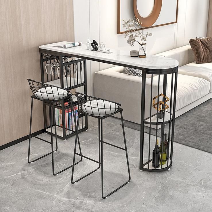Glam White Marble Bar Table with Specialty Table Top Double Pedestal Table - 42" H Clearhalo 'Bar Furniture' 'Bar Tables' 'bar_tables' 'furn' 'furn_bar_tables' 'Furniture' 'furniture_bar_tables' 'Kitchen & Dining Furniture' 1200x1200_67be9d46-1686-49af-a61e-7127830ee6fb