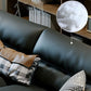 Schwarzes Sofa aus echtem Leder, Mid-Century Modern, Pillow-Top-Arm-Sofa – 33,5" H