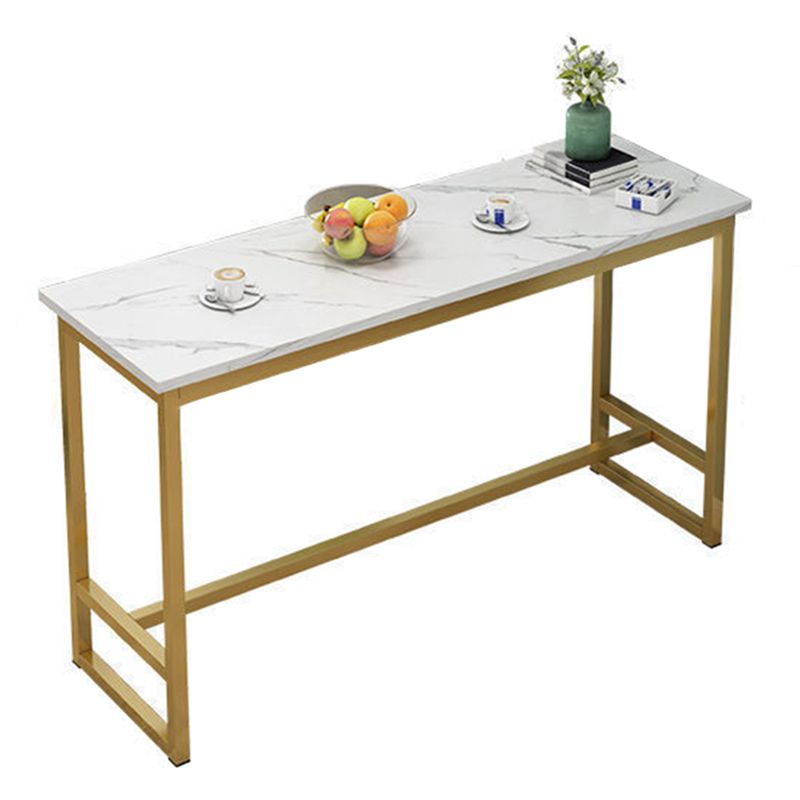 Bistro-Bartisch mit Holzplatte, rechteckiger Bartisch mit goldfarbener Basis für zu Hause