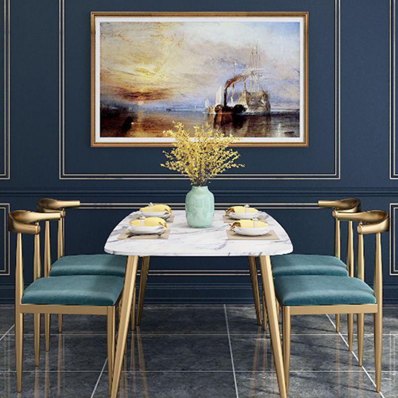 Traditional Luxury Rectangle Dining Table White Faux Marble Top Table for Home Clearhalo 'Dining Tables & Seating' 'Dining Tables' 'dining_table' 'furn' 'furn_dining_table' 'Furniture' 'Kitchen & Dining Furniture' 1200x1200_67cbfa74-cf84-4cff-83a6-939cae063fa2