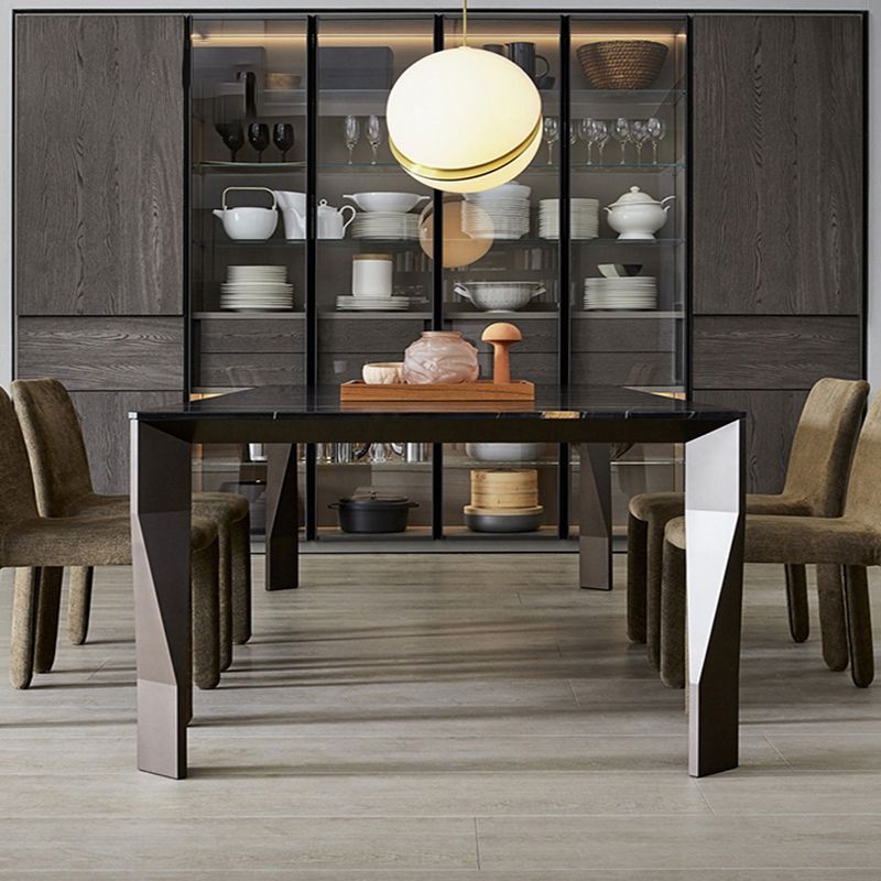 Rectangular Black Stone Table Top Dining Table with 4 Foot Metal Base Clearhalo 'Dining Tables & Seating' 'Dining Tables' 'dining_table' 'furn' 'furn_dining_table' 'Furniture' 'Kitchen & Dining Furniture' 1200x1200_67cf17fa-ae32-4aef-aead-2dd28cfd96a5