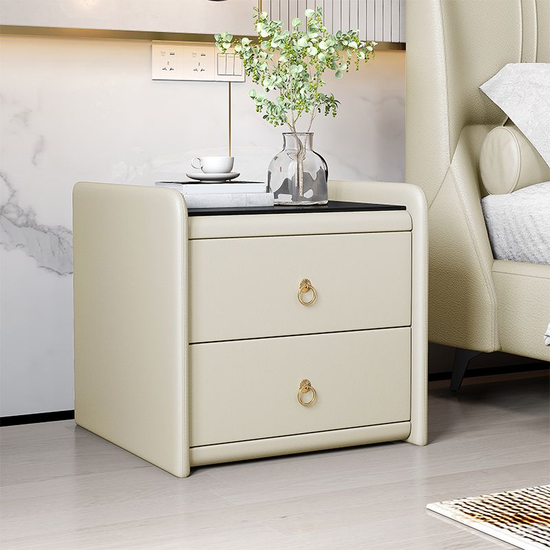 Table de nuit en verre moderne à 2 tirages Rangement de 18 pouces de nuit en bois massif en bois massif en bois