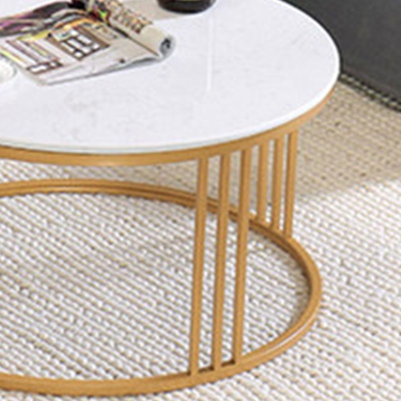 Glam Style White Round Coffee Table with Marble Top and Iron Frame Base Clearhalo 'Coffee & Accent Tables' 'Coffee Tables' 'coffee_tables' 'furn' 'furn_coffee_tables' 'Furniture' 'Living Room Furniture' 1200x1200_67d83d71-25c7-4105-b49e-2ee3b72ef894