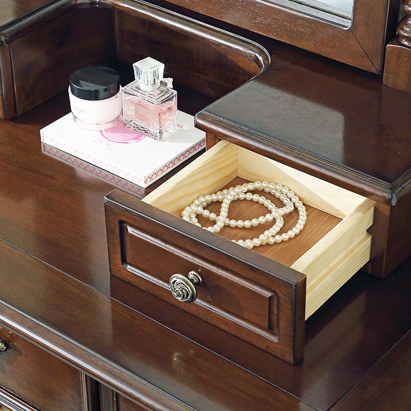 Table de bureau de vanité de maquillage traditionnelle avec tiroir en marron pour chambre à coucher