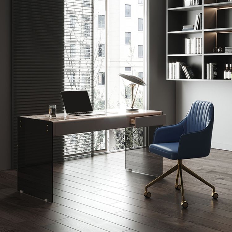 Moderne 3 Schubladen Office Desk 23.62 "W rechteckiger Schreibtisch mit Glasbasis