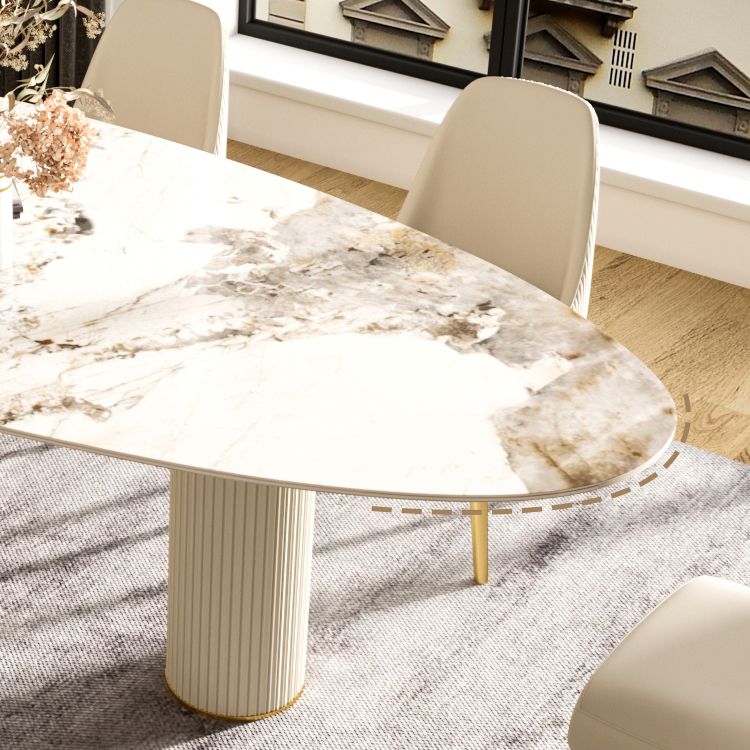 Oval Shape Luxury Kitchen Table Sintered Stone Fixed Desk for Dining Room