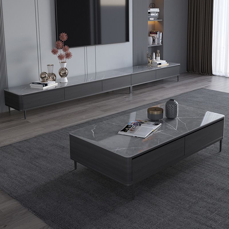 Rectangular Slate 4 Legs Coffee Table Modern 1 Single Cocktail Table with 4 Drawers Clearhalo 'Coffee & Accent Tables' 'Coffee Tables' 'coffee_tables' 'furn' 'furn_coffee_tables' 'Furniture' 'Living Room Furniture' 1200x1200_67e0704a-93d1-4739-b7bb-785b1ba8a95e