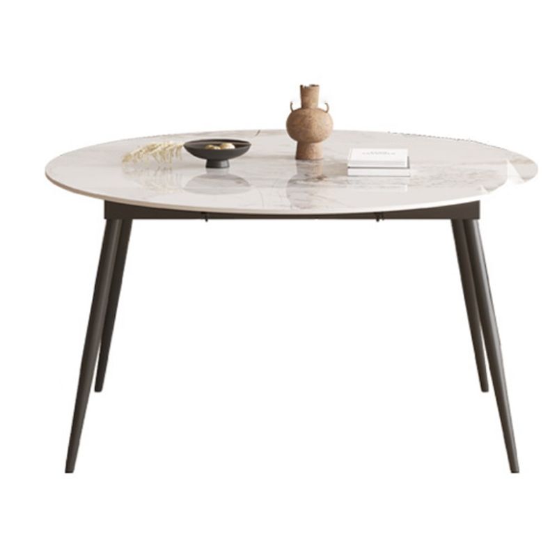 Round Dining Table with Leaf Extension Modern Stone Black Legs Dinette Table Clearhalo 'Dining Tables & Seating' 'Dining Tables' 'dining_table' 'furn' 'furn_dining_table' 'Furniture' 'Kitchen & Dining Furniture' 1200x1200_67e26b16-393f-4e41-8a93-12fcf259eab0