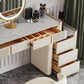 White Stone Makeup 14.96" Wide Counter Vanity Tables with 5 Storage Drawers Clearhalo 'Bedroom Furniture' 'furn' 'furn_makeup_vanities' 'Furniture' 'Makeup Vanities' 'makeup_vanities' 1200x1200_67e66198-939c-4253-ac7f-0bee47a64209