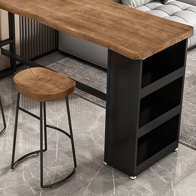 Brown Pine Wood 1/2/3 Pcs Bar Table Set with Wooden Stools for Home