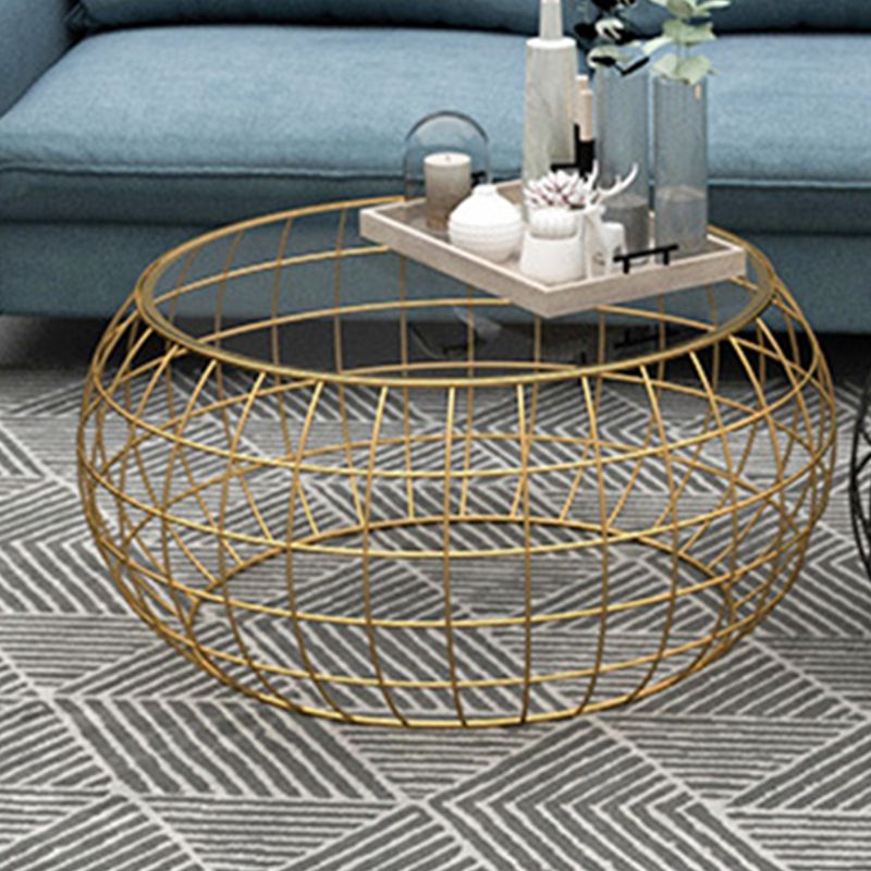 Contemporary Round Glass Top Cocktail Table with Frame Base in Iron Clearhalo 'Coffee & Accent Tables' 'Coffee Tables' 'coffee_tables' 'furn' 'furn_coffee_tables' 'Furniture' 'Living Room Furniture' 1200x1200_67ea287e-a6c7-4f62-84a8-242f5e8ef802