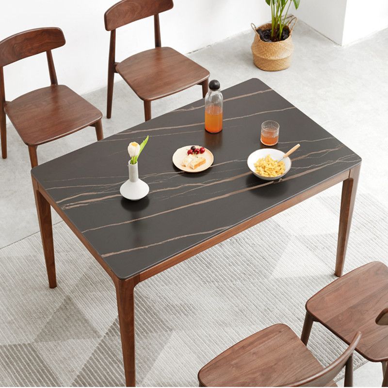 Mesa rectangular de estilo industrial, mesa de piedra sinterizada con patas de madera para uso doméstico