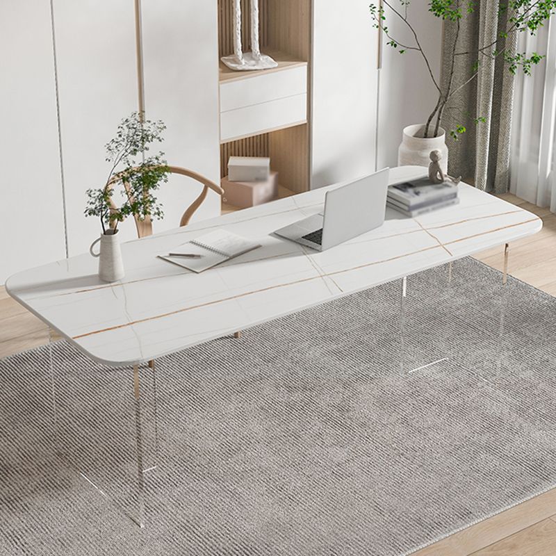 Contemporary Rectangle Dining Table Sintered Stone Dining Table with Clear Acrylic Double Pedestal Clearhalo ' dining_table' 'Dining Tables & Seating' 'Dining Tables' 'furn' 'furn_dining_table' 'Furniture' 'furniture_dining_table' 'Kitchen & Dining Furniture' 'kitchen&dining_furn' 'kitchen' 'kitchen_dining_table' 1200x1200_67ef3ea1-251f-4337-8dad-f79e1551a6e4