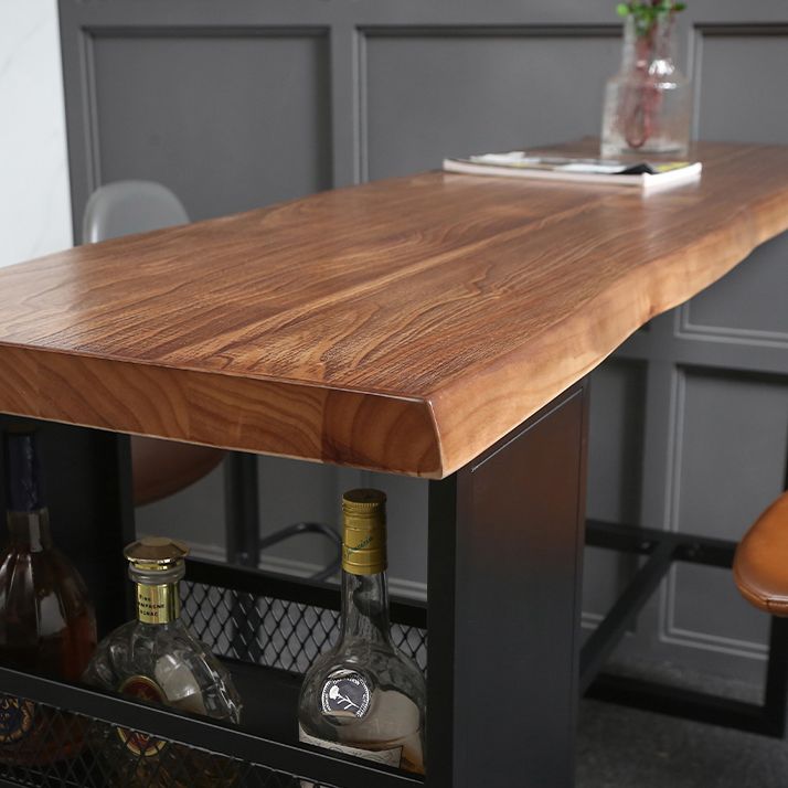 Modern Black Iron Bar Dining Table Rectangle Wood Indoor Bistro Table with Footrest Clearhalo 'Bar Furniture' 'Bar Tables' 'bar_tables' 'furn' 'furn_bar_tables' 'Furniture' 'furniture_bar_tables' 'Kitchen & Dining Furniture' 1200x1200_67f42b03-f3aa-4d68-a658-3db45b82ade9
