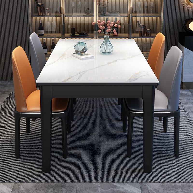 Rectangle 4 Legs Table Mid-Century Modern White Tone Fixed Table of Sintered Stone Clearhalo ' dining_table' 'Dining Tables & Seating' 'Dining Tables' 'furn' 'furn_dining_table' 'Furniture' 'furniture_dining_table' 'Kitchen & Dining Furniture' 'kitchen&dining_furn' 'kitchen' 'kitchen_dining_table' 1200x1200_67f430e3-8f37-4557-b9b1-f037f8475c1d