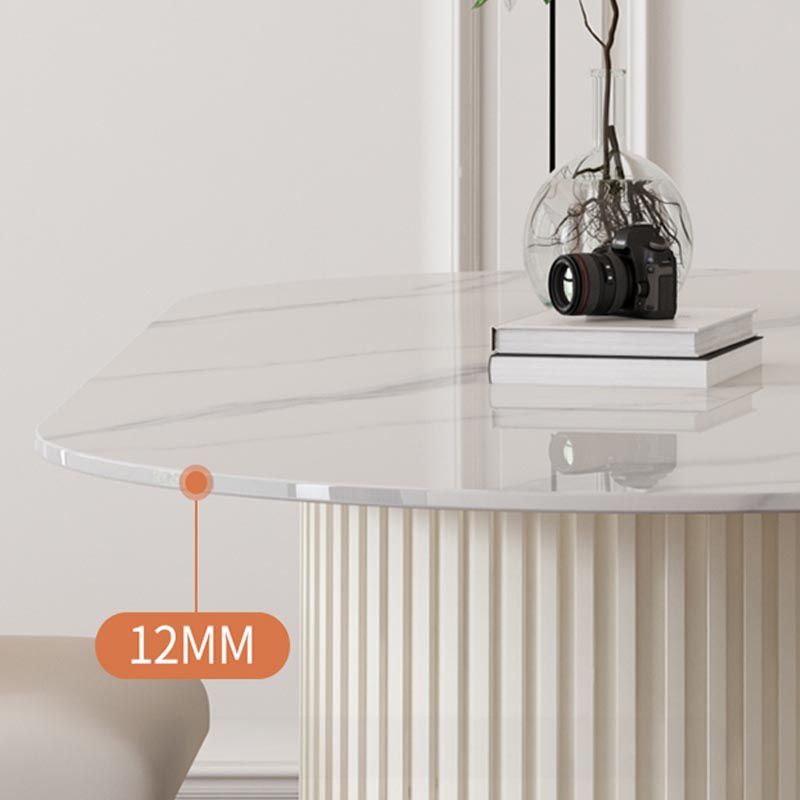 Metal Contemporary White Dining Table Marble Top Table with Double Pedestal Clearhalo 'Dining Tables & Seating' 'Dining Tables' 'dining_table' 'furn' 'furn_dining_table' 'Furniture' 'furniture_dining_table' 'Kitchen & Dining Furniture' 'kitchen' 'kitchen_dining_table' 1200x1200_67f5b138-b731-454b-a479-6a3fede8bdd4