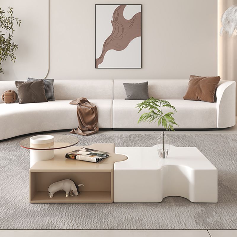 Abstract Coffee Cocktail Table with Storage White Wooden Modern Clearhalo 'Coffee & Accent Tables' 'Coffee Tables' 'coffee_tables' 'furn' 'furn_coffee_tables' 'Furniture' 'Living Room Furniture' 1200x1200_67fa7c1e-1042-4497-9448-b83fd498bd04