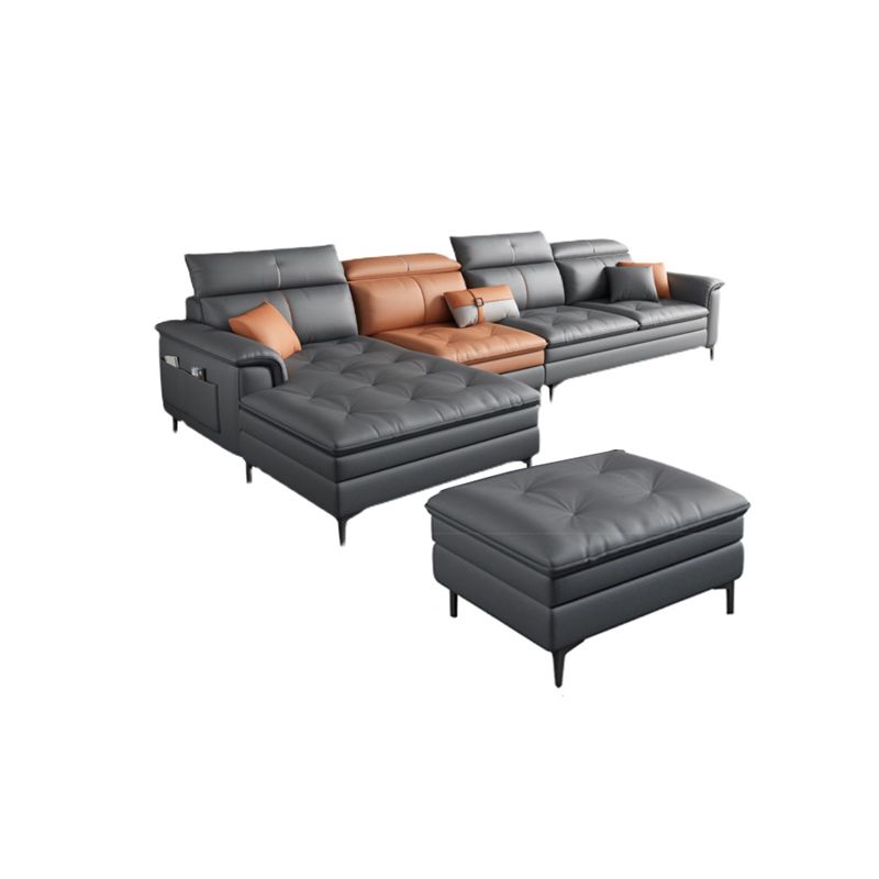 Black and Orange Pillow Top Arm Sectionals 37.4"High Cushion Back Sofa with Storage Clearhalo 'furn' 'furn_sectionals' 'Furniture' 'furniture_sectionals' 'Living Room Furniture' 'Sectionals' 1200x1200_67fadb97-d6d9-4ed6-ab59-1ac3ac98f8be