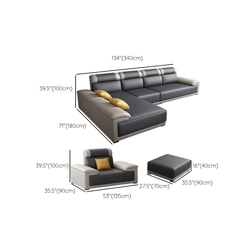 Contemporary Grey Sectional Sofa with Pillow Top Arm in Faux Leather Clearhalo 'furn' 'furn_sectionals' 'Furniture' 'Living Room Furniture' 'Sectionals' 1200x1200_67fb42d6-a8c2-4503-ad9a-71af625cb6b5