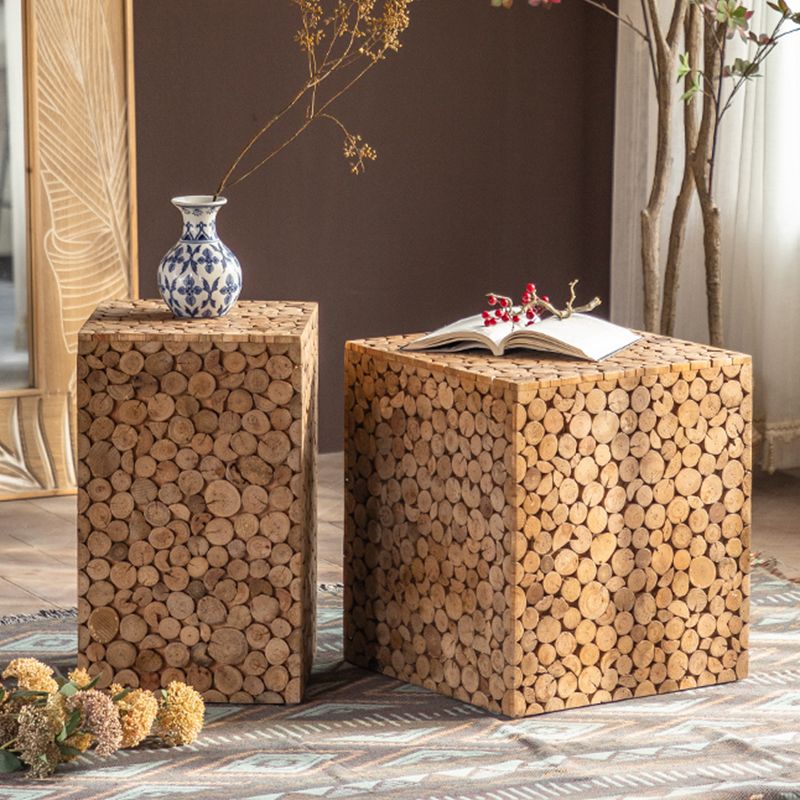 Solid Wood Living Room Side Table Light Brown Square End Table