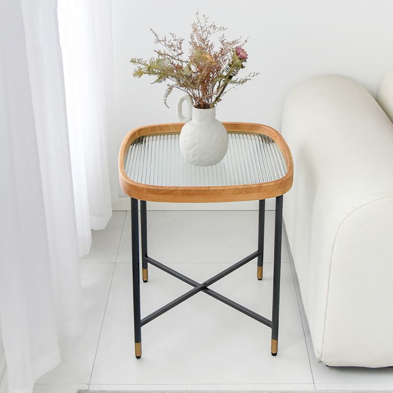 Geometric Clear Glass Coffee Table with Wood Edge 1 Single Cocktail Table Clearhalo 'Coffee & Accent Tables' 'Coffee Tables' 'coffee_tables' 'furn' 'furn_coffee_tables' 'Furniture' 'Living Room Furniture' 1200x1200_6801864f-4589-4282-88bc-bd8fdb0d8f71