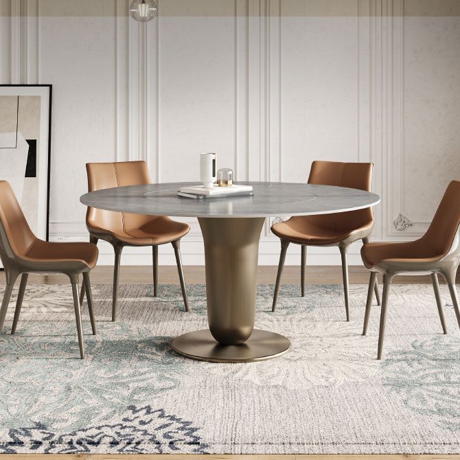 Grey Round Dining Table Stone Top Dining Table with Pedestal