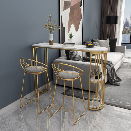 Glam White Marble Pub Table with Specialty Table Top Double Pedestal Table - 42" H Clearhalo 'Bar Furniture' 'Bar Tables' 'bar_tables' 'furn' 'furn_bar_tables' 'Furniture' 'furniture_bar_tables' 'Kitchen & Dining Furniture' 1200x1200_6801ff69-422d-4b96-b059-14fe250a8265