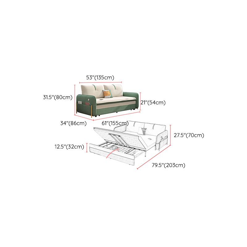 33"H Glam Futon Sofa Bed Futon White Cushion Back Sleeper Sofa with Storage