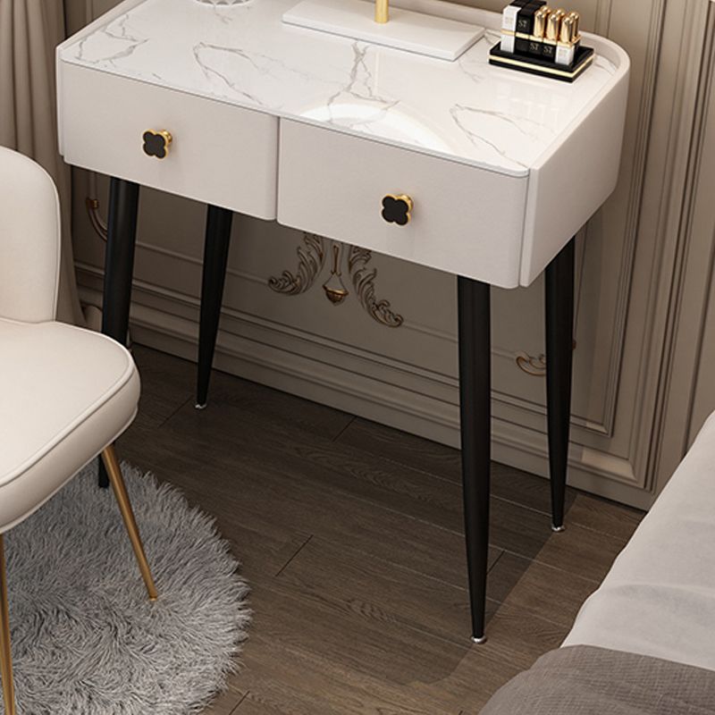 Glam Faux Leather Makeup Counter Bedroom Vanity Dressing Table with Drawer