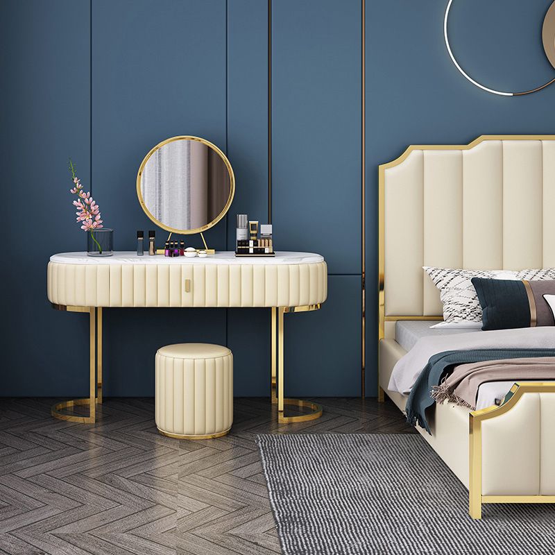 Marble Vanity Table with 1 Storage Drawer Glam Makeup Table for Bedroom Clearhalo 'Bedroom Furniture' 'furn' 'furn_makeup_vanities' 'Furniture' 'Makeup Vanities' 'makeup_vanities' 1200x1200_6806f278-4143-4878-8f45-49ff44d1e9af