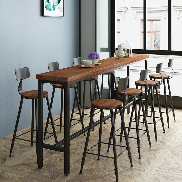Pine Wood Bar Table Industrial Bar Table with Black Trestle Base Clearhalo 'Bar Furniture' 'Bar Tables' 'bar_tables' 'furn' 'furn_bar_tables' 'Furniture' 'furniture_bar_tables' 'Kitchen & Dining Furniture' 1200x1200_680801e1-f92e-464c-b890-6097595aa271