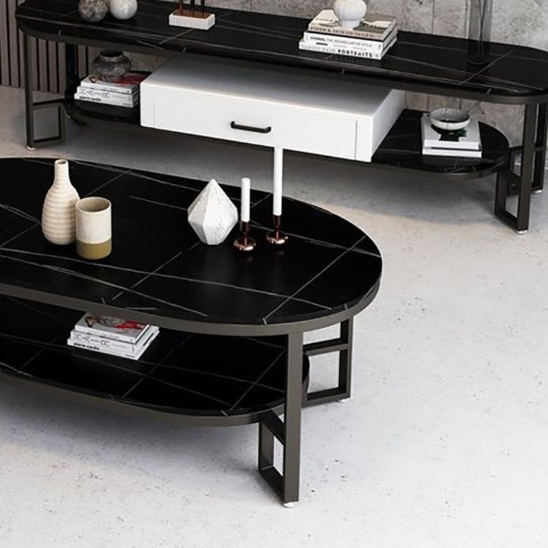 Table basse rectangulaire en ardoise, table basse abstraite avec étagère