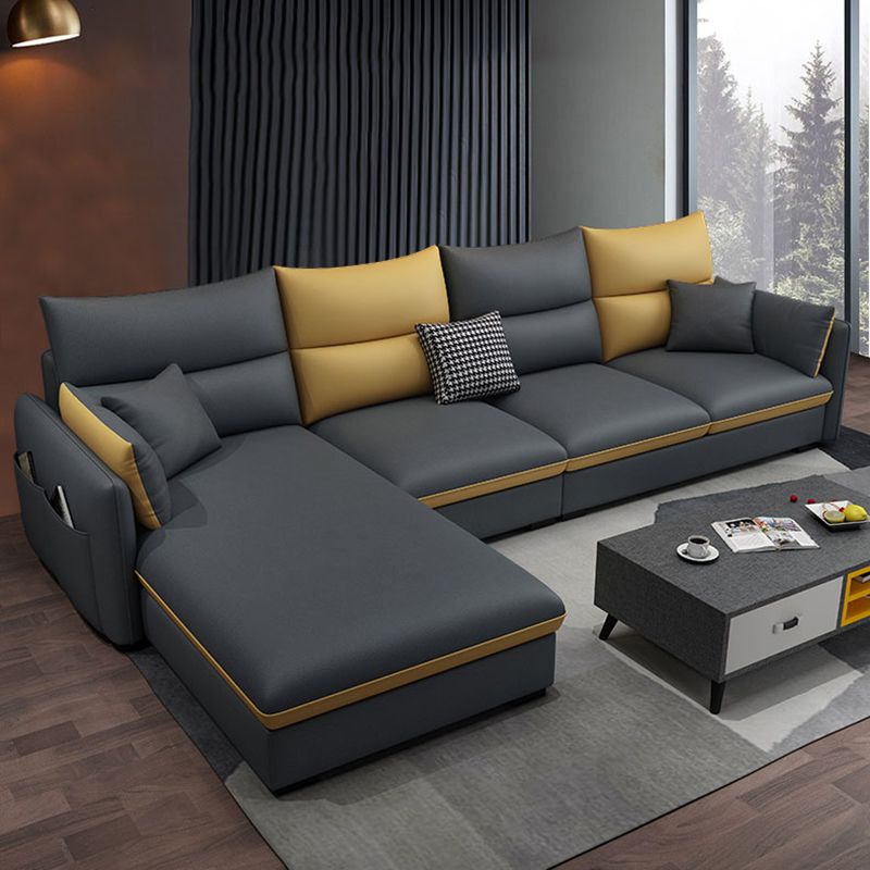 Square Arm Pillowed Back Cushions 4-Seater Sectional Sofa with Chaise Clearhalo 'furn' 'furn_sectionals' 'Furniture' 'furniture_sectionals' 'kitchen' 'kitchen_sectionals' 'Living Room Furniture' 'Sectionals' 1200x1200_680d91f2-5ede-46d8-830e-4c46d25e8be2
