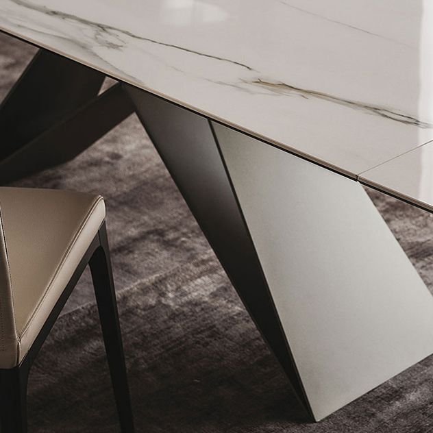 Rectangle Dining Table Industrial Stone Top Dining Table with Stainless Steel Base Clearhalo 'Dining Tables & Seating' 'Dining Tables' 'dining_table' 'furn' 'furn_dining_table' 'Furniture' 'furniture_dining_table' 'Kitchen & Dining Furniture' 'kitchen' 'kitchen_dining_table' 1200x1200_680e4fca-c406-4578-9090-6bad2c0790d6